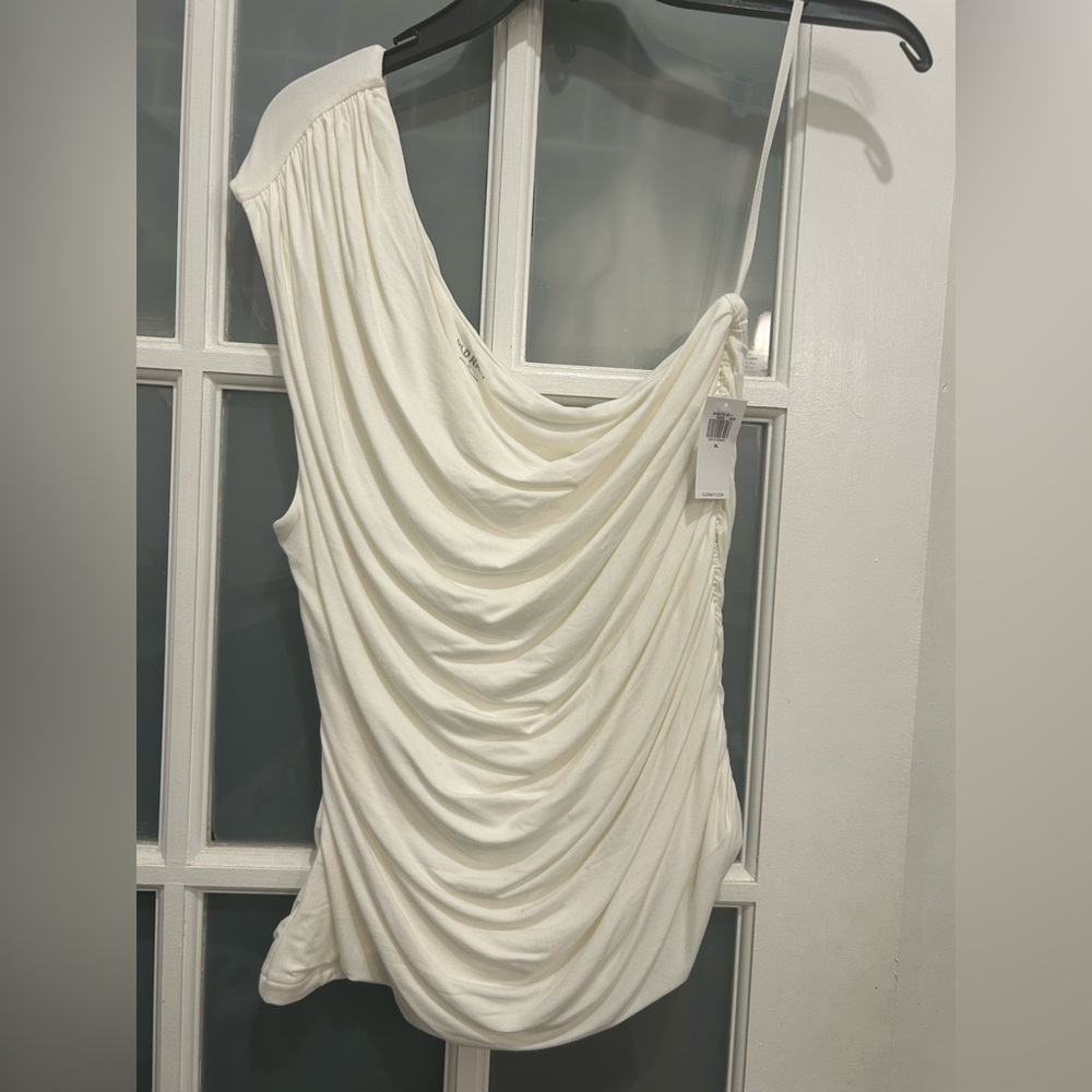 NEW! Old Navy Ivory Sea Salt Shirred Goddess One Shoulder Fitted Top Size XL